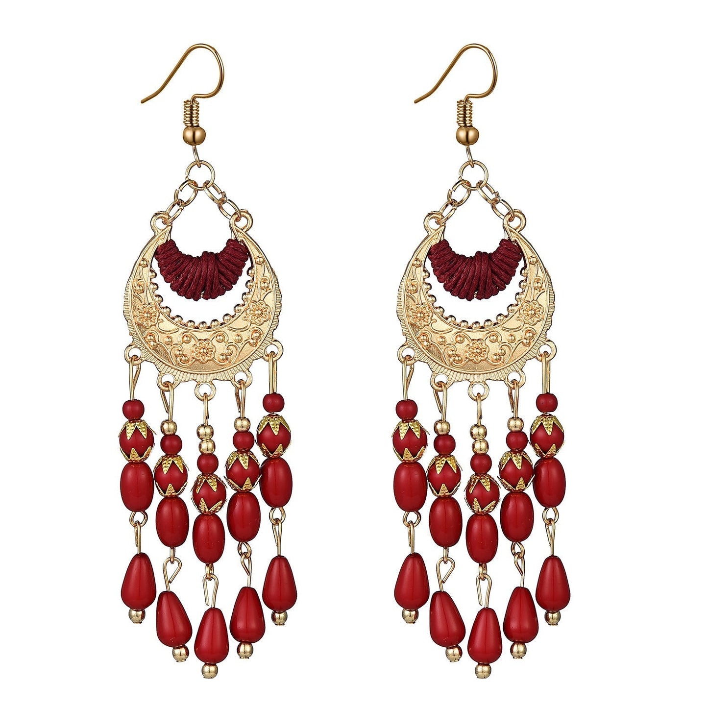 Ethnic style tassel bead earrings